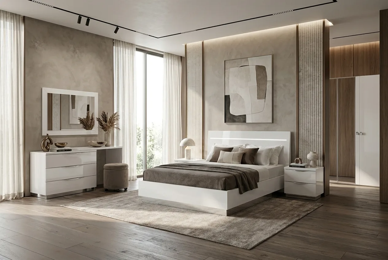 Кровать LEGNO, изголовье дерево, с подсветкой