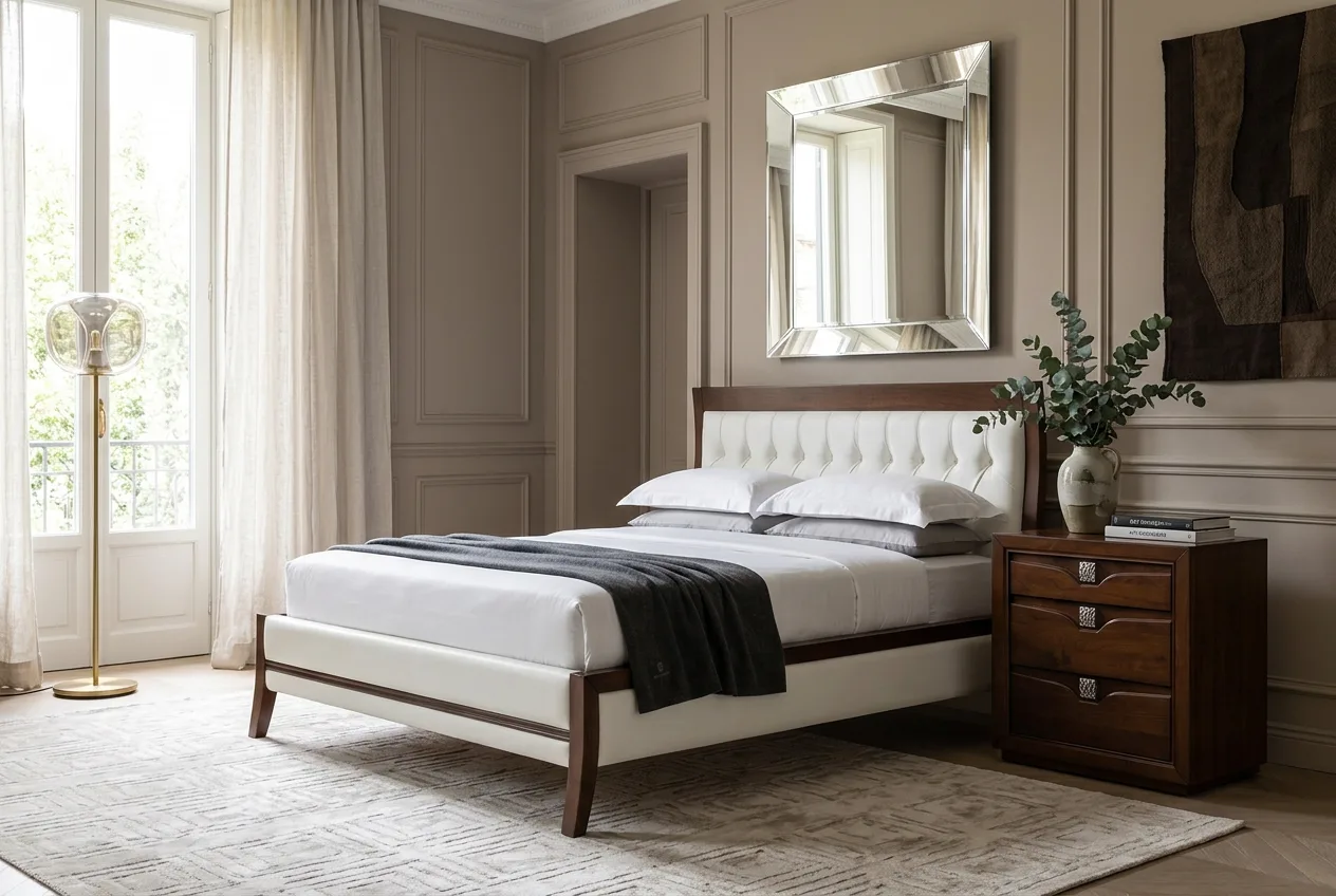 Кровать DIAMOND 160*190 с изголовьем и каркасом экокожа